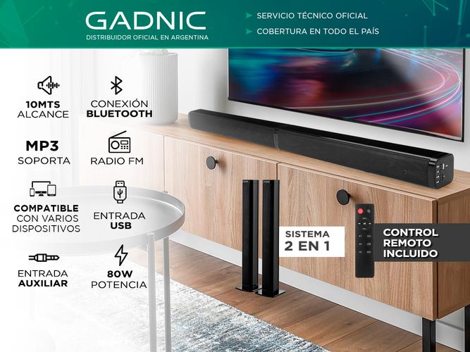 Barra de Sonido Gadnic BS1000 Bluetooth 2en1 Aux USB Optical 80w  - 1