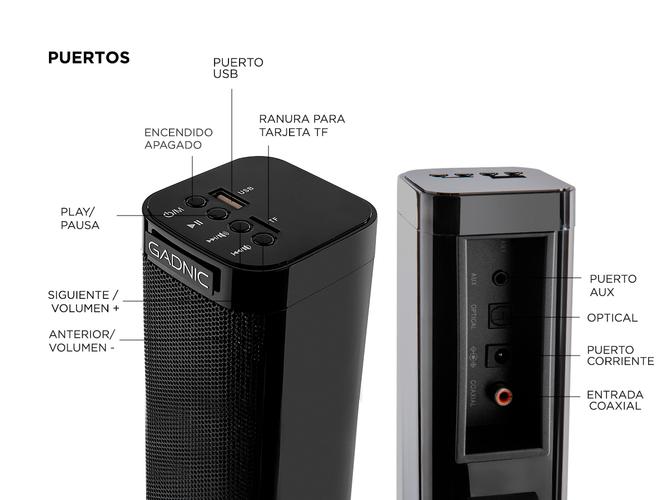 Barra de Sonido Gadnic BS1000 Bluetooth 2en1 Aux USB Optical 80w  - 4