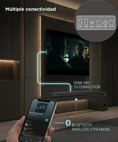 Barra de Sonido Gadnic Nova 120 21 Canales Subwoofer 65” Conexión Inalámbrica 120W  - 3