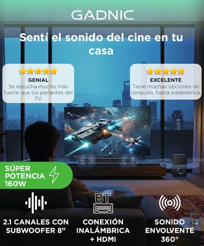 Barra de Sonido Gadnic Nova 160 21 Canales Subwoofer 8” Conexión Inalámbrica 160W - 1