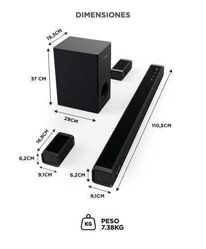 Barra de Sonido Gadnic Nova200 200W 51CH con Subwoofer Inalámbrico  Conexión BT Sonido Envolvente - 5