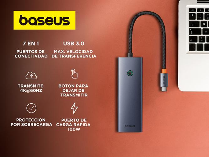 Hub Adaptador 7 en 1 Baseus UltraJoy Tipo-C HDMI 4k@60Hz  3Usb30 PD SDTD Mac  - 1