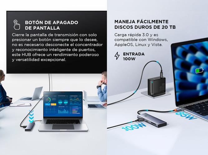Hub Adaptador 7 en 1 Baseus UltraJoy Tipo-C HDMI 4k@60Hz  3Usb30 PD SDTD Mac  - 2