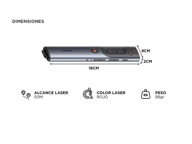 Presentador Inalambrico Baseus Con Puntero Laser y Grabacion de Voz Inteligente - 3