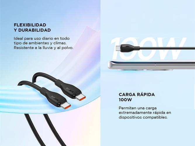 Cable de Carga Rápida Baseus Pudding Series Tipo-C a Tipo-C 100W 12m - 3