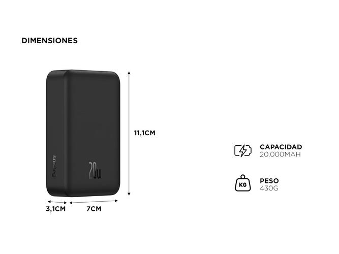 Cargador Portatil Inalambrico Baseus Power Bank Carga Rapida 20000mah 20w Tipo-C  - 4