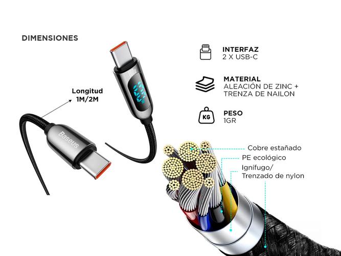 Cable De Carga Rápida Baseus Tipo C 100 W CATSK-B01 - 3