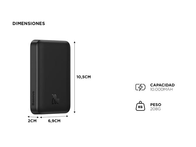 Cargador Portatil Inalambrico Baseus Power Bank Carga Rapida 10000mah 20w Tipo-C  - 4