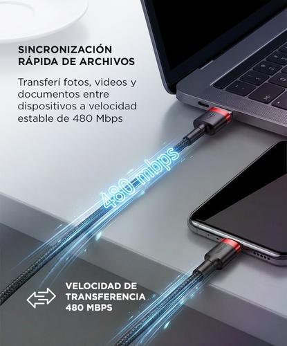 Cable USB A A Tipo C Baseus 1 Metro Carga Rapida 3A Transferencia Datos 480 Mbps Nylon Reforzado - 2