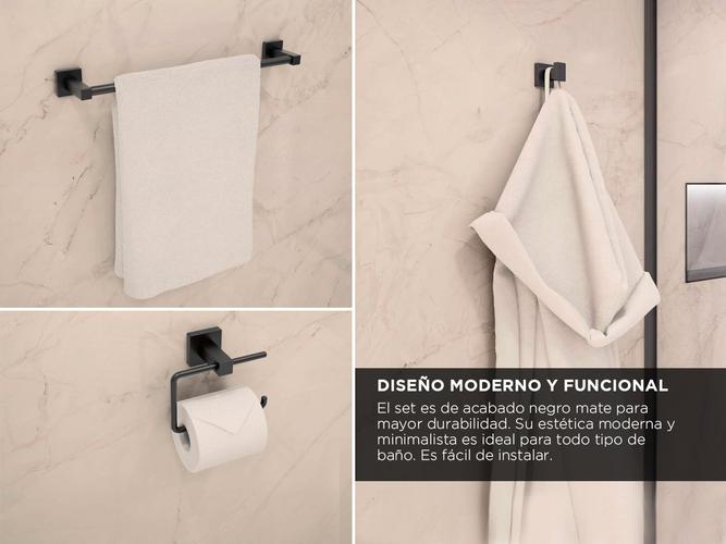 Set de Accesorios Para Baño Gadnic 4 Piezas Negro Matte  - 2