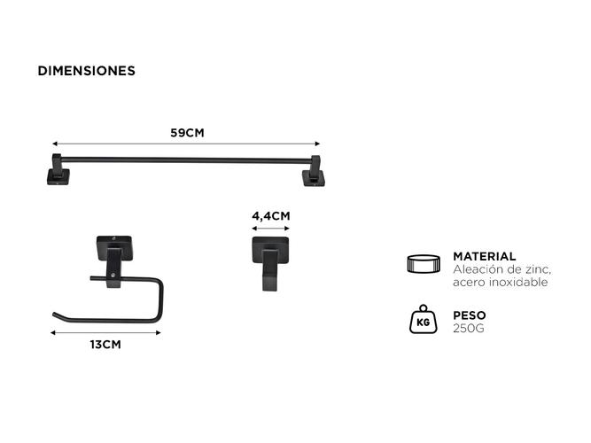 Set de Accesorios Para Baño Gadnic 4 Piezas Negro Matte  - 3