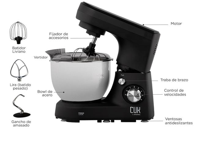 Batidora Planetaria Cuk By Gadnic B52 1200w Bowl Acero Inoxidable 5Lts 6 Velocidades - 4