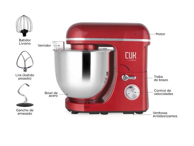 Batidora de Pie 1400w Gadnic 5.7L 10 Velocidades Con Accesorios  - 4