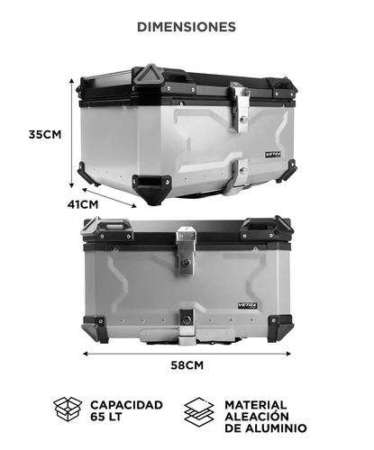 Baúl Trasero Para Moto Vetra By Gadnic 65L Aluminio  Porta Casco  - 5