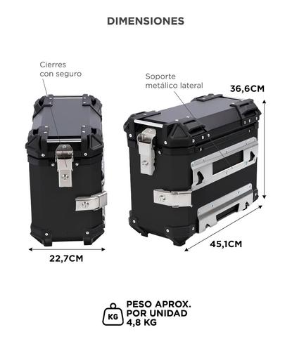 Kit x2 Baules Laterales Para Moto Vetra By Gadnic 38L Aluminio Equipaje Touring Universal - 5