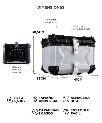 Baúl Para Moto Gadnic Aluminio 45 Litros Baulera Porta Casco Impermeable Cierre Con Llave - 5