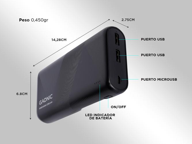 Cargador Portátil Gadnic Energy Power 22000 mAh 2 USB Carga Rápida - 5