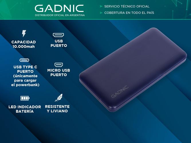 Cargador Portátil Gadnic BC-26 10000 mAh Carga Rápida USB C Indicador Batería - 1