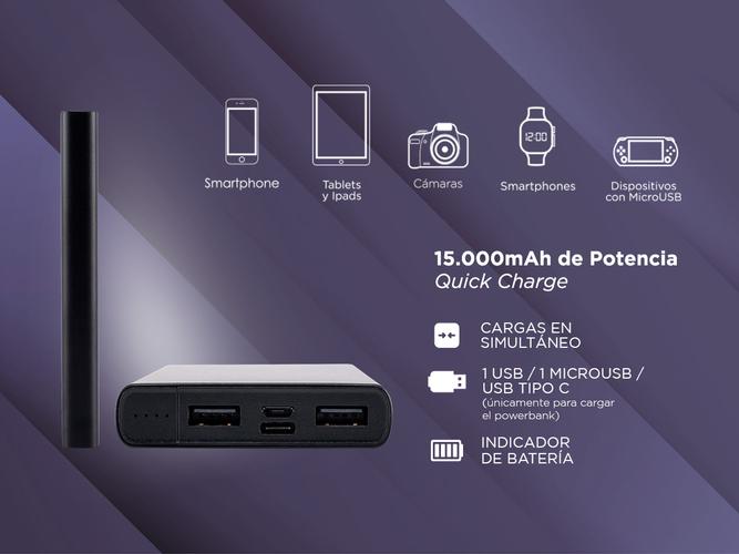 Power Bank Portatil Gadnic Metalico 15000 mAh - 2