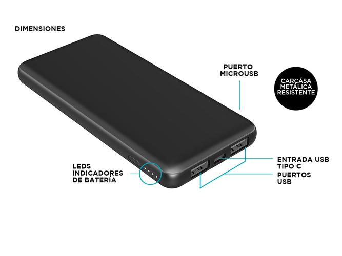 Cargador Portátil Gadnic K2-PB 15000 mAh Doble USB Carga Rápida USB C - 4