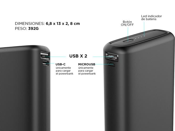 Cargador Portátil Gadnic K25 25000 mAh Carga Rápida 2 USB + USB C - 4