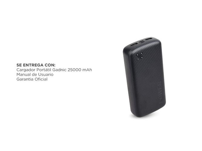 Cargador Portátil Gadnic B49BC 25000 mAh Carga Rápida 2USB - Micro USB - USB C - 6