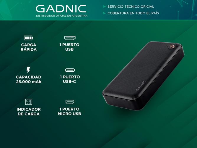  PowerBank Gadnic B50BC 25000 mAh Cargador Portatil USB - Micro USB - USB C - 1