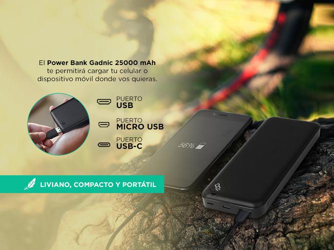  PowerBank Gadnic B50BC 25000 mAh Cargador Portatil USB - Micro USB - USB C - 3