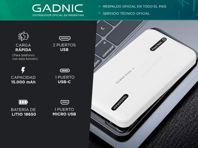 Power Bank Gadnic 15000mah Portatil Carga Rápida IOS Android  Outlet - 1