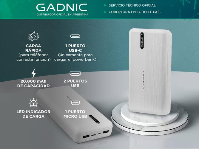 Power Bank Cargador portatil Gadnic 20000Mah Cable Micro Usb Tipo C - 1