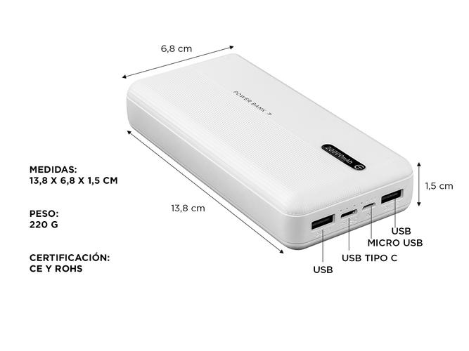 Power Bank Cargador portatil Gadnic 20000Mah Cable Micro Usb Tipo C - 3