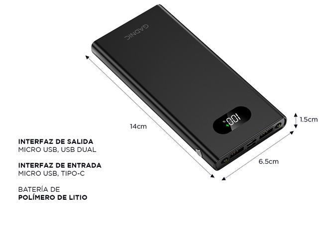 Power Bank Gadnic BC58U 15.000mah Metalico Carga Rápida  - 5