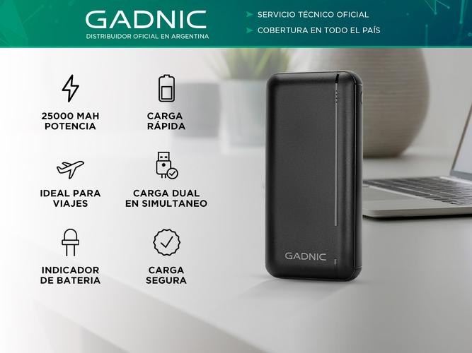 Cargador Portátil Gadnic 25000 mAh Carga Rápida 2 USB Outlet - 1