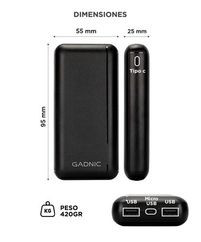 Cargador Portátil Gadnic 25000 mAh Carga Rápida 2 USB - 5
