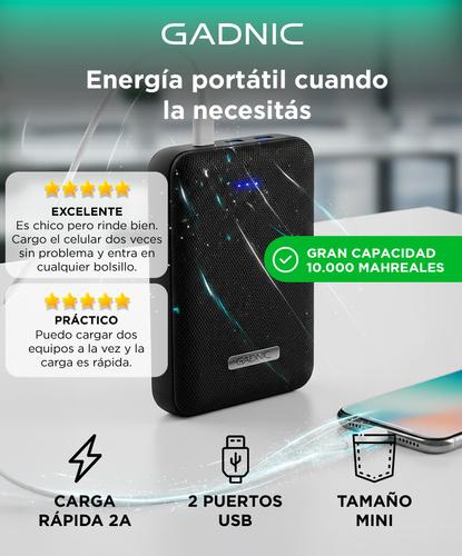 Cargador Portátil Gadnic BC-18 Mini 10000 mAh Carga Rápida 2 USB Outlet - 1