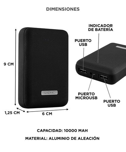 Cargador Portátil Gadnic BC-18 Mini 10000 mAh Carga Rápida 2 USB Outlet - 5