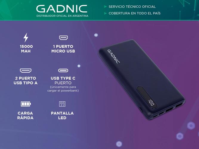 Cargador Portátil Gadnic BC-19 15000 mAh Carga Rápida USB C Usado - 1