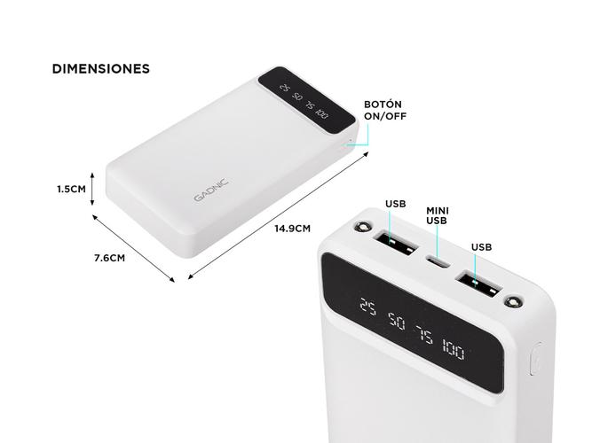 Cargador Portátil Gadnic K43 20000 mAh 1 puerto USB  Display - 4