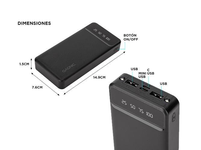 Cargador Portátil Gadnic K43 20000 mAh 2 puestos USB  Display Outlet - 4