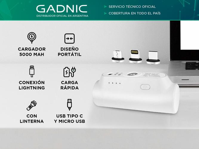 Cargador Portátil Gadnic Mini power Bank USB C Lightning 5000mah - 1