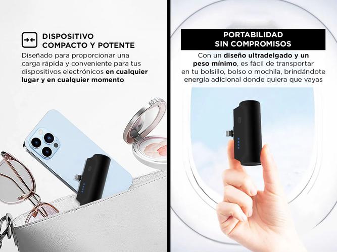 Cargador Portátil Gadnic Mini power Bank USB C Lightning 5000mah - 3