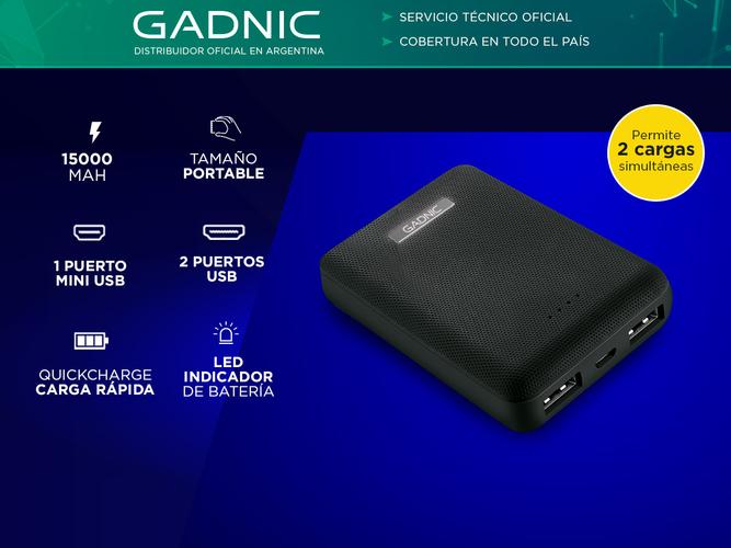 Cargador Portátil Gadnic BC-18 Mini 15000 mAh Carga Rápida 2 USB - 1