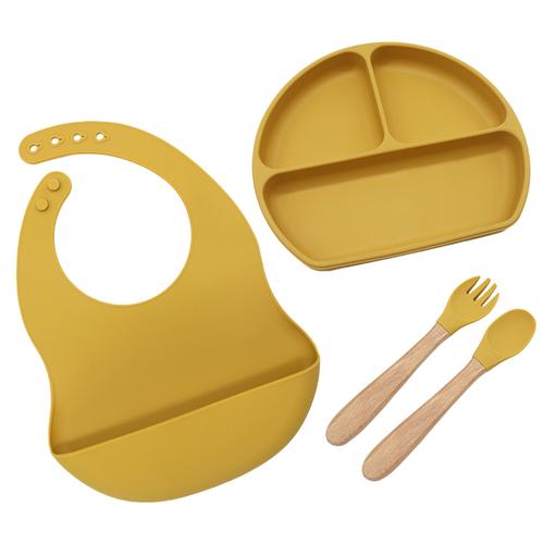 Set Alimentacion Bebe Silicona Gadnic Babero Plato y Cubiertos - 0