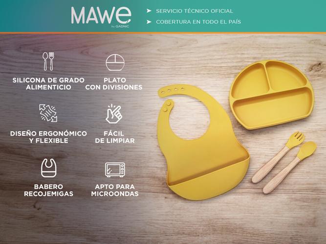 Set Alimentacion Bebe Silicona Gadnic Babero Plato y Cubiertos - 1