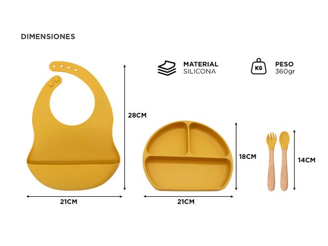 Set Alimentacion Bebe Silicona Gadnic Babero Plato y Cubiertos - 4