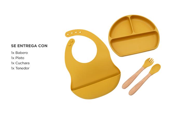 Set Alimentacion Bebe Silicona Gadnic Babero Plato y Cubiertos - 5