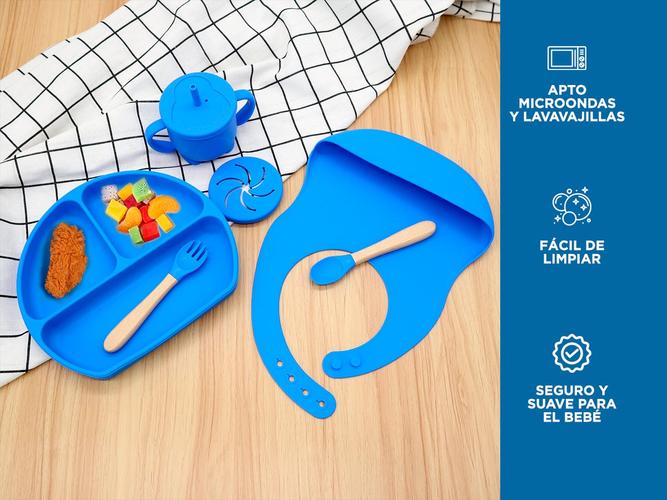 Set Alimentacion Bebe Silicona Gadnic Completo Plato Triple Liso - 2