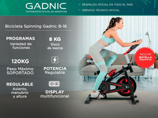 Bicicleta Fija Gadnic B-16 Spinning Indoor Disco Inercia 8kg Regulable con Display + Botella - 1