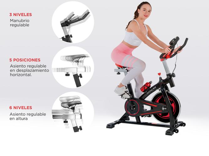 Bicicleta Fija Gadnic B-16 Spinning Indoor Disco Inercia 8kg Regulable con Display + Botella - 4