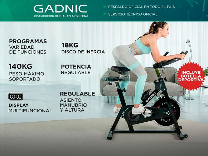 Bicicleta Fija Gadnic B-17 Spinning Disco 18kg Regulable Display Multifunción + Botella - 1